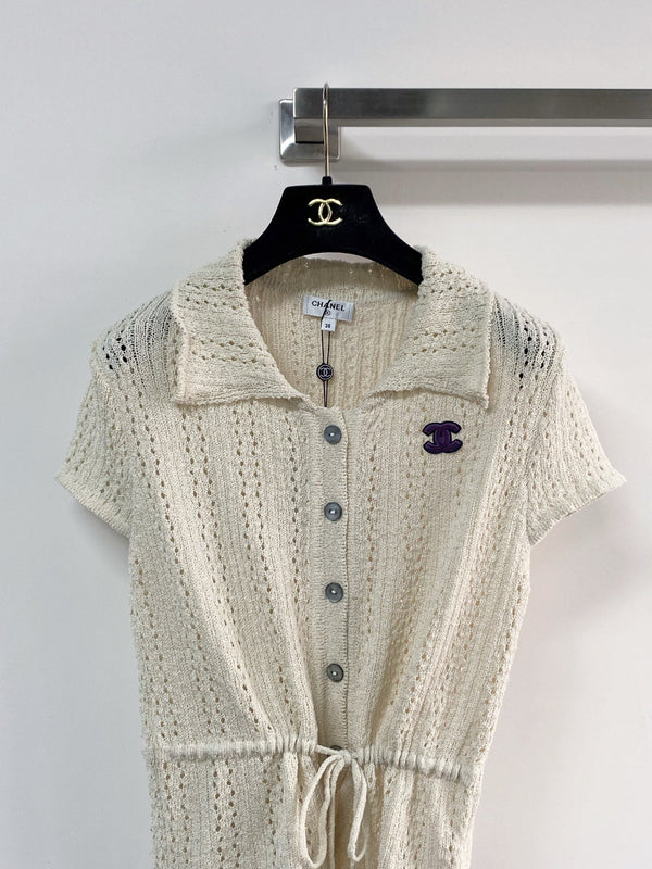 Chanel Short-Sleeve T-Shirt Ivory in Cotton Nitrile 204086