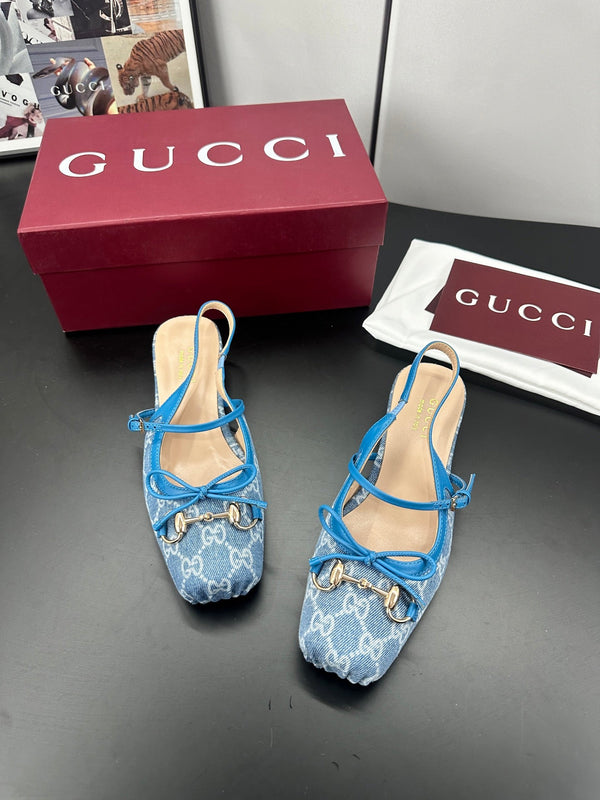 Gucci Horsebit Slingback Blue in Denim 688320