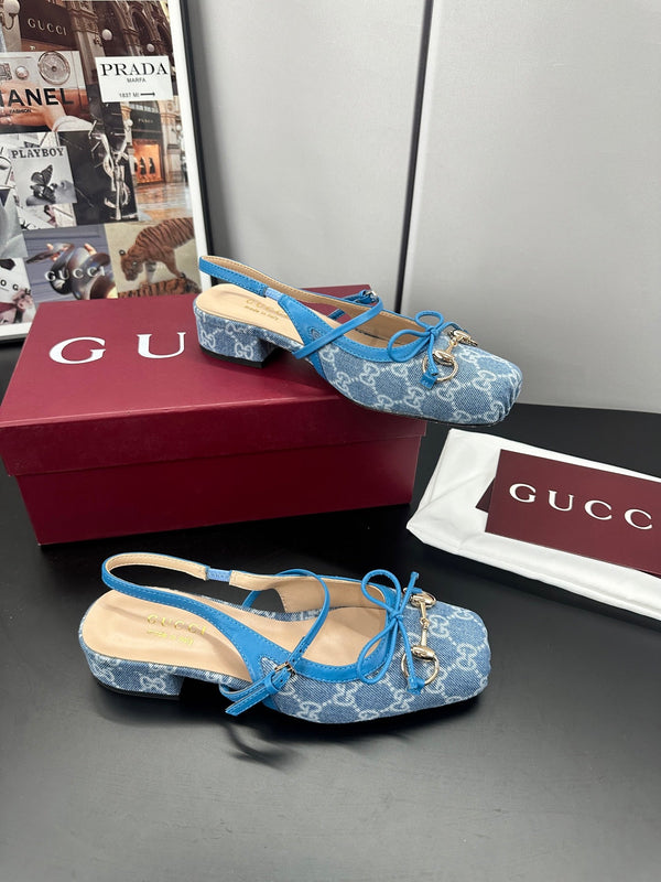 Gucci Horsebit Slingback Blue in Denim 688320