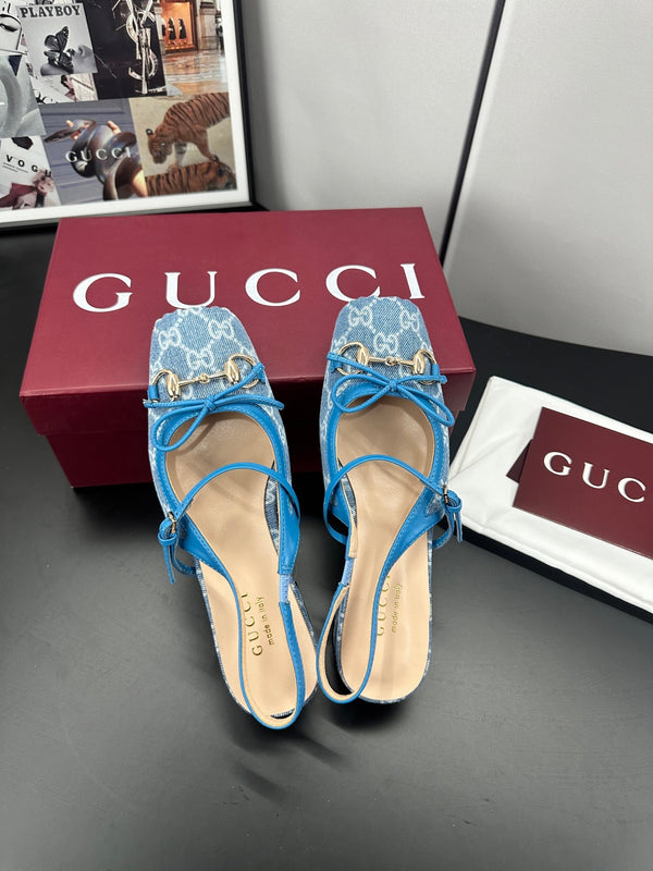 Gucci Horsebit Slingback Blue in Denim 688320