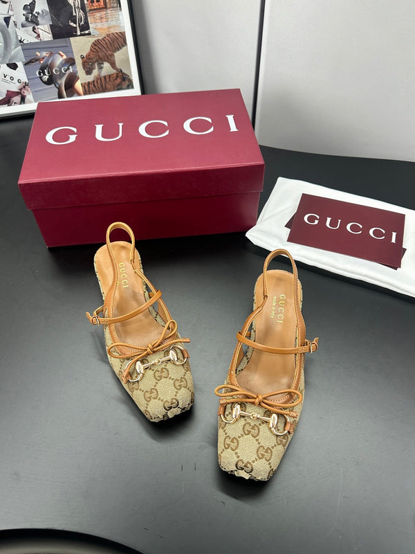 Gucci Horsebit Slingback Brown in Denim 688319