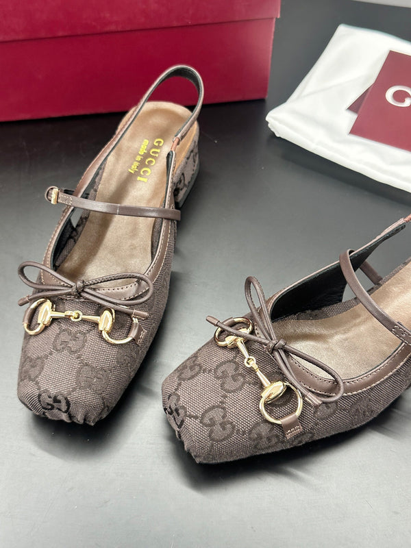Gucci Horsebit Slingback Chocolate in Denim 688318