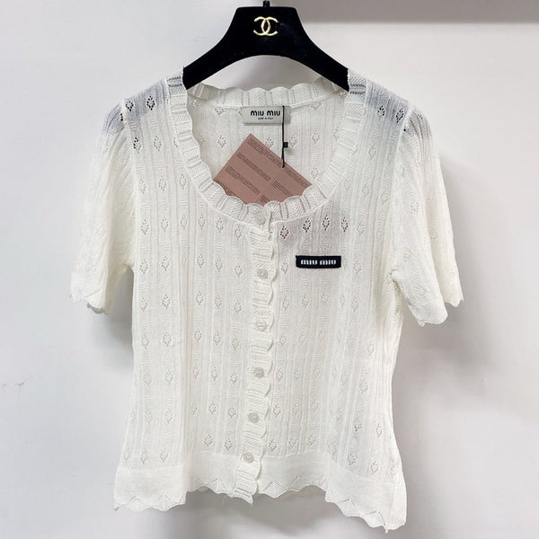 Miumiu Cardigan Short-Sleeve White in Wool 207988