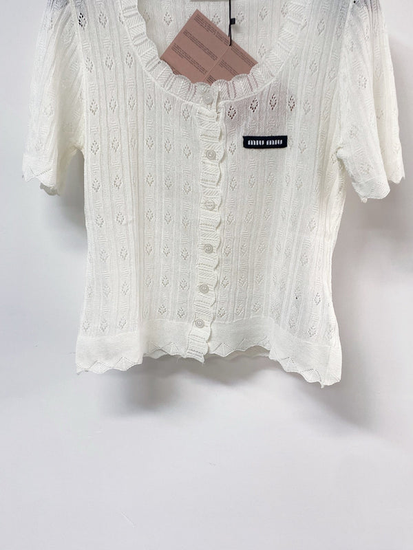 Miumiu Cardigan Short-Sleeve White in Wool 207988