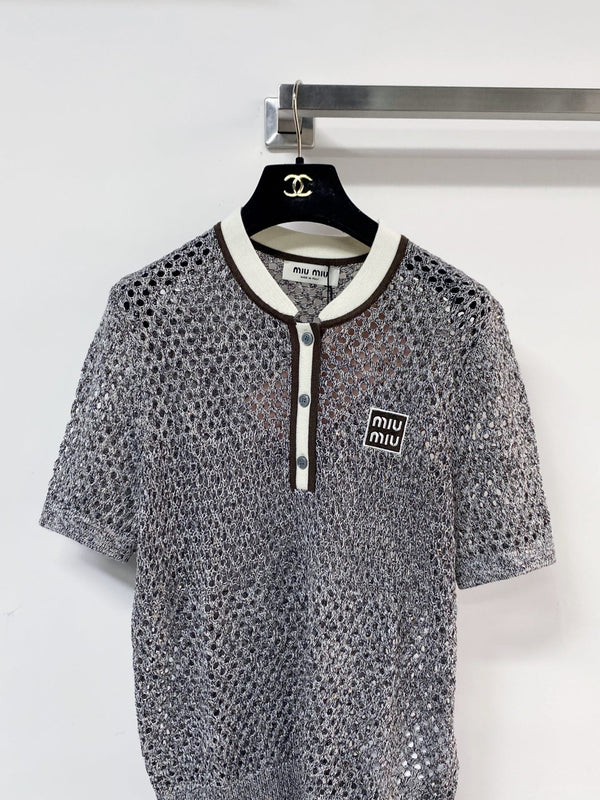 Miumiu Short-Sleeve T-Shirt Gray in Wool 207964