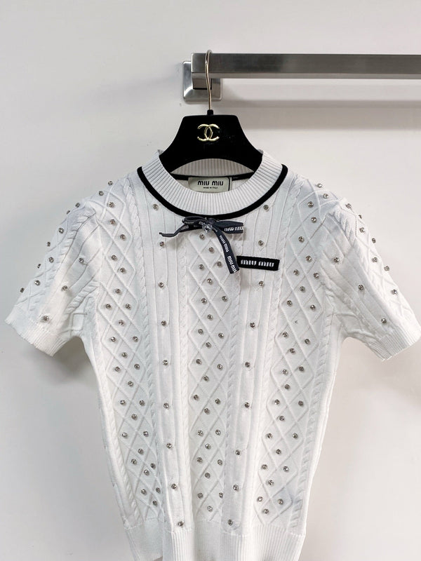 Miu Miu Short-Sleeve T-Shirt White in Acrylic 204091