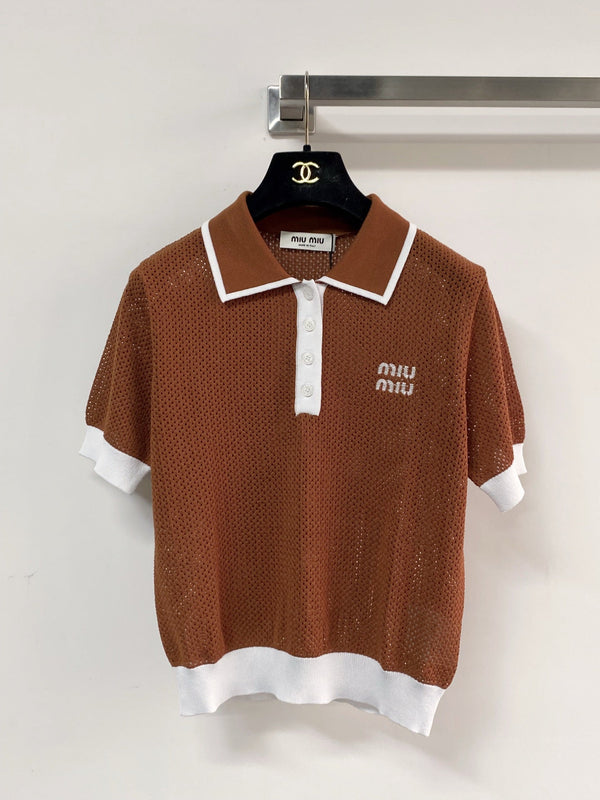 Miu Miu Short-Sleeve T-Shirt Brown in Wool 204083