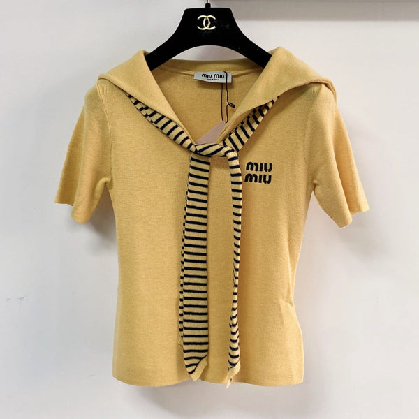 Miu Miu Short-Sleeve T-Shirt Yellow in Wool 204075