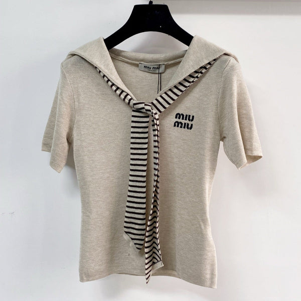 Miu Miu Short-Sleeve T-Shirt Greige in Wool 204073