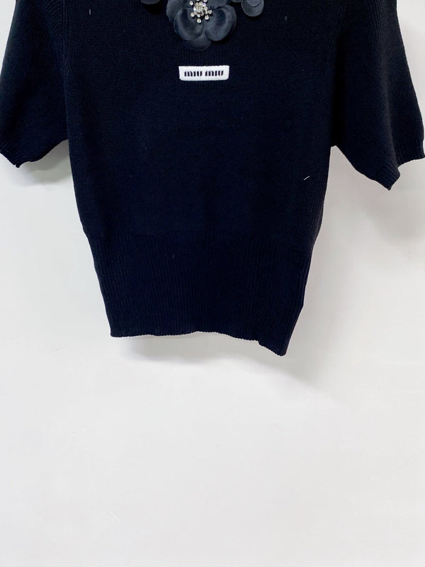 Miu Miu Short-Sleeve T-Shirt Black in Wool 204063