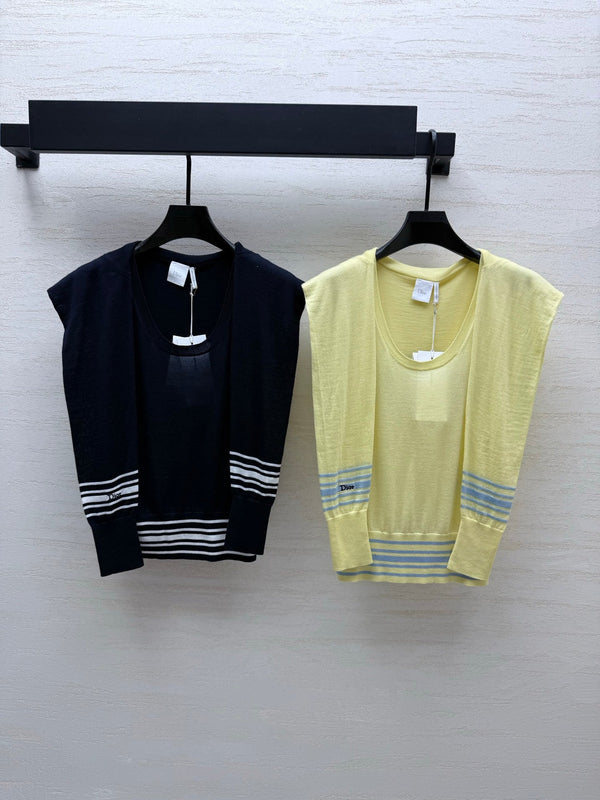 Dior Striped Shawl-style Knit Top Yellow Lemon in Cashmere 212930