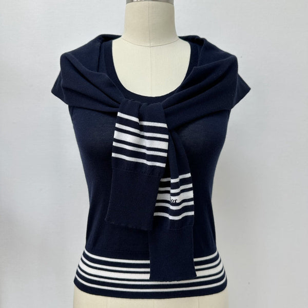 Dior Striped Shawl-style Knit Top Navy Blue in Cashmere 208799