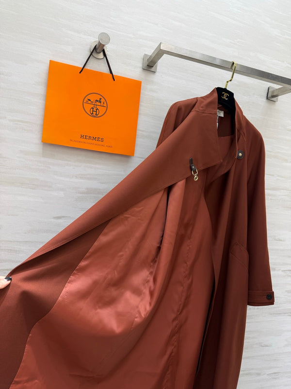 HM Stand Collar Trench Coat Brown in Cotton and Polyester 221623