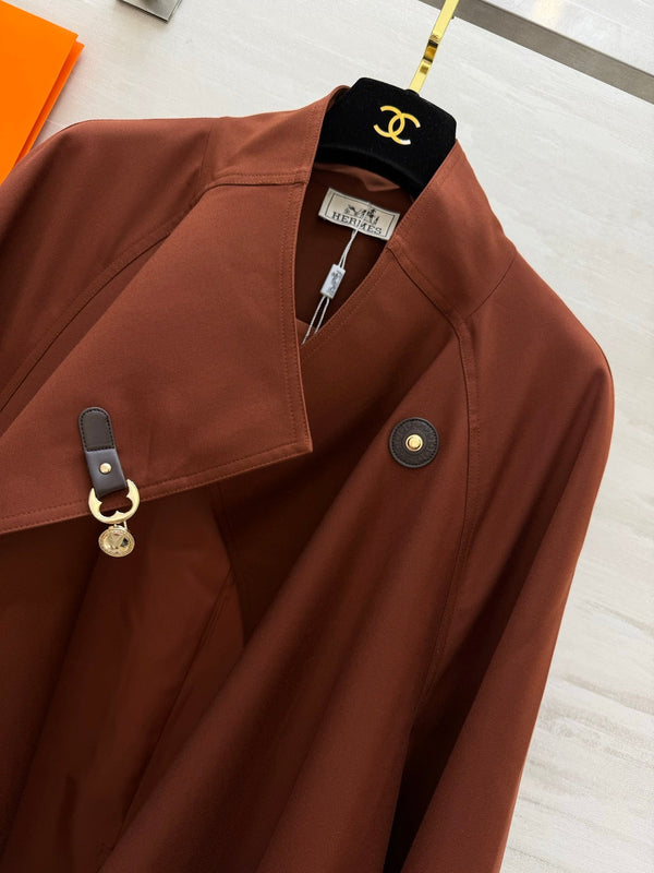 HM Stand Collar Trench Coat Brown in Cotton and Polyester 221623