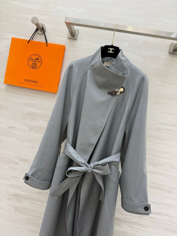 HM Stand Collar Trench Coat Gray in Cotton and Polyester 221621