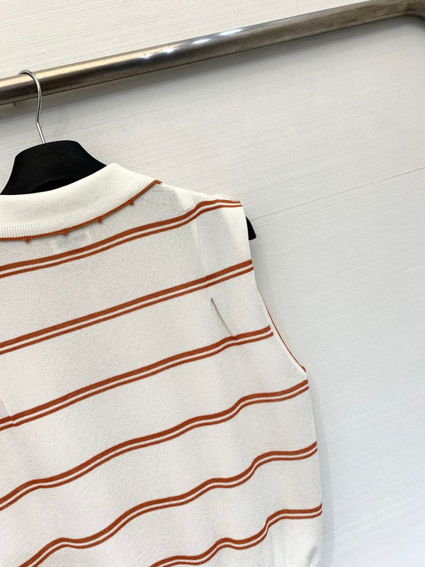 HM White and Orange Striped Sleeveless Polo Knit Vest in Polyester 195932