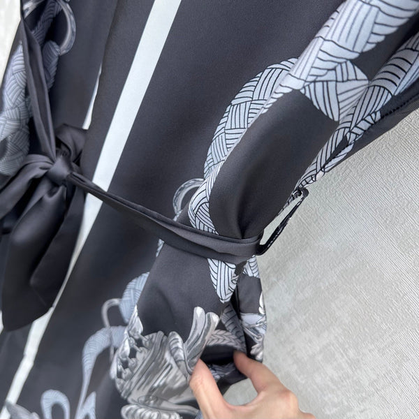 HM 26 Printed Tie-Waist Dress Black in Mulberry Silk 180941