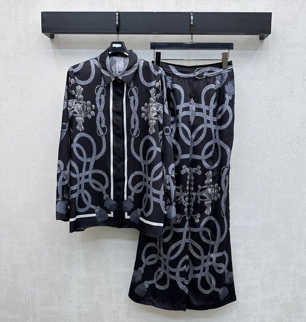 HM 26  Printed Long-Sleeve Shirt Black in Mulberry Silk 180937