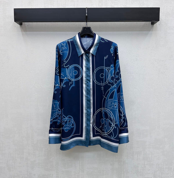 HM 26 Printed Long-Sleeve Shirt Blue in Mulberry Silk 172276