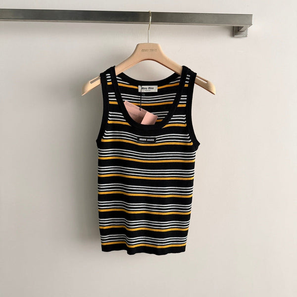 Miu Miu 26SS Striped Knit Vest Black in Wool 223081