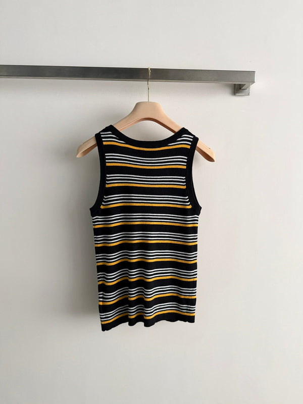 Miu Miu 26SS Striped Knit Vest Black in Wool 223081