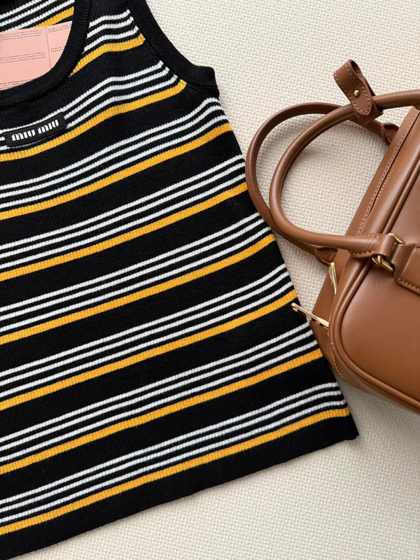 Miu Miu 26SS Striped Knit Vest Black in Wool 223081