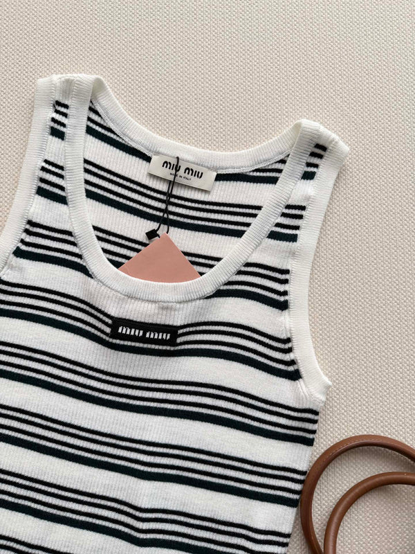 Miu Miu 26SS Striped Knit Vest White in Wool 223080