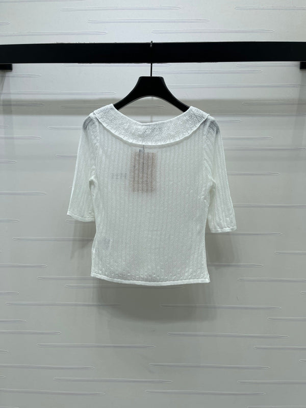 Miu Miu 26 Collared Short-sleeve Cardigan White in Cotton 221703