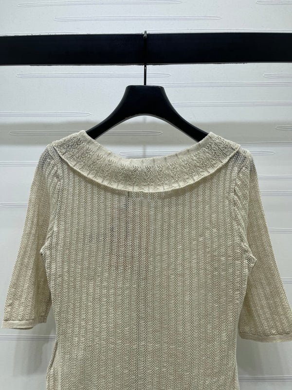 Miu Miu 26 Collared Short-sleeve Cardigan Beige in Cotton 221702