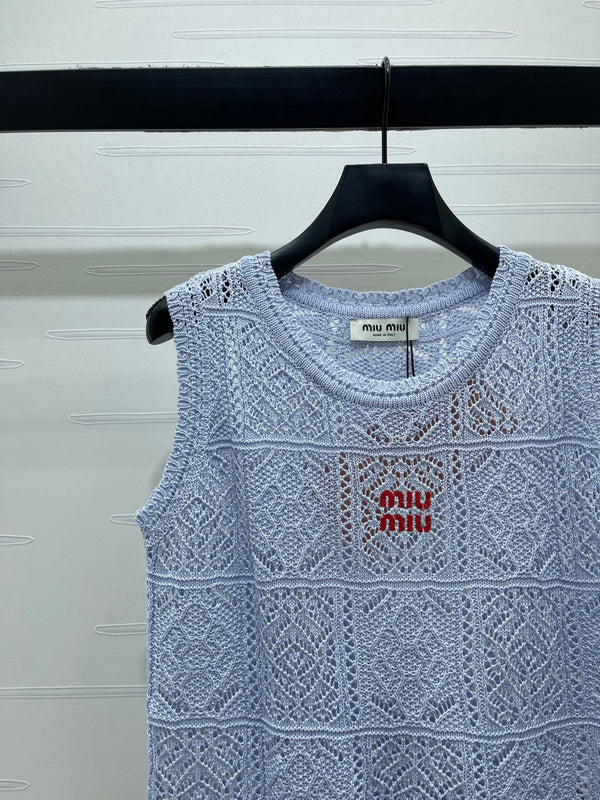 Miu Miu 26 Pattern Vest Blue in Wool 221698
