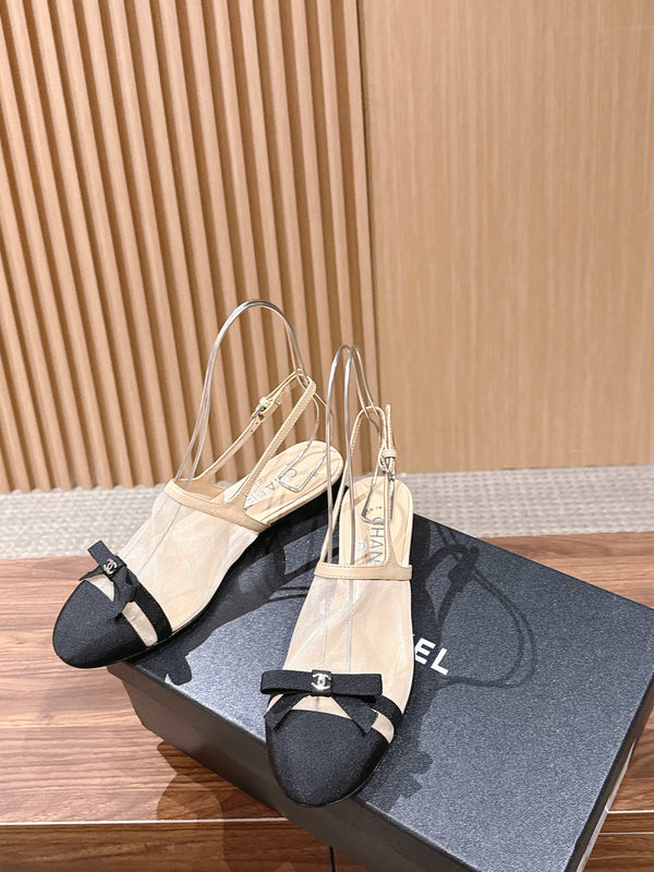 CC 26SS Slingback with Bow Light Beige Black in Mesh 692552