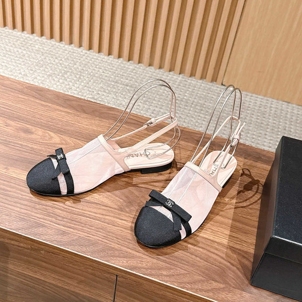 CC 26SS Slingback with Bow Light Pink Black in Mesh 692551