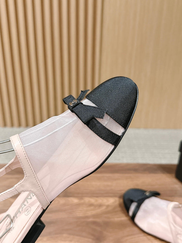 CC 26SS Slingback with Bow Light Pink Black in Mesh 692551
