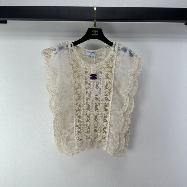 Chanel Crocheted Lace Vest Ivory in Wool 362357