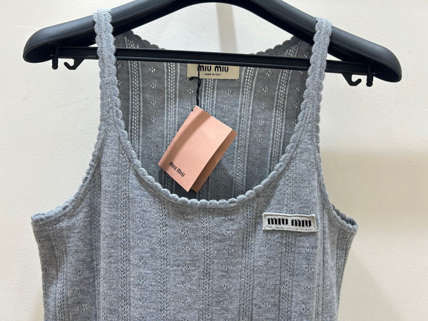 Miu Miu Wavy Lace Vest Gray in Wool 218889