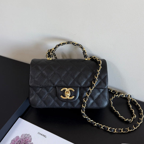 Chanel Mini Flap Handle 19.5cm Black in Caviar leather 284669