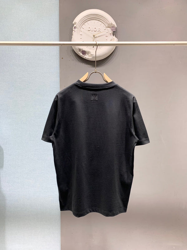 LV Embroidered Applique T-Shirt Black in Cotton 229463