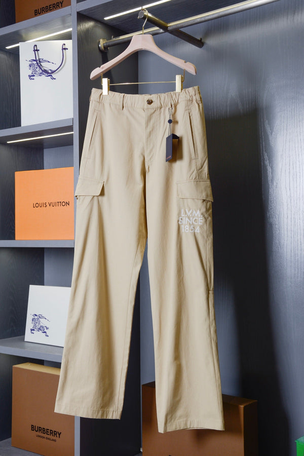 LV Khaki Cargo Wide-Leg Pants in Cotton 220344