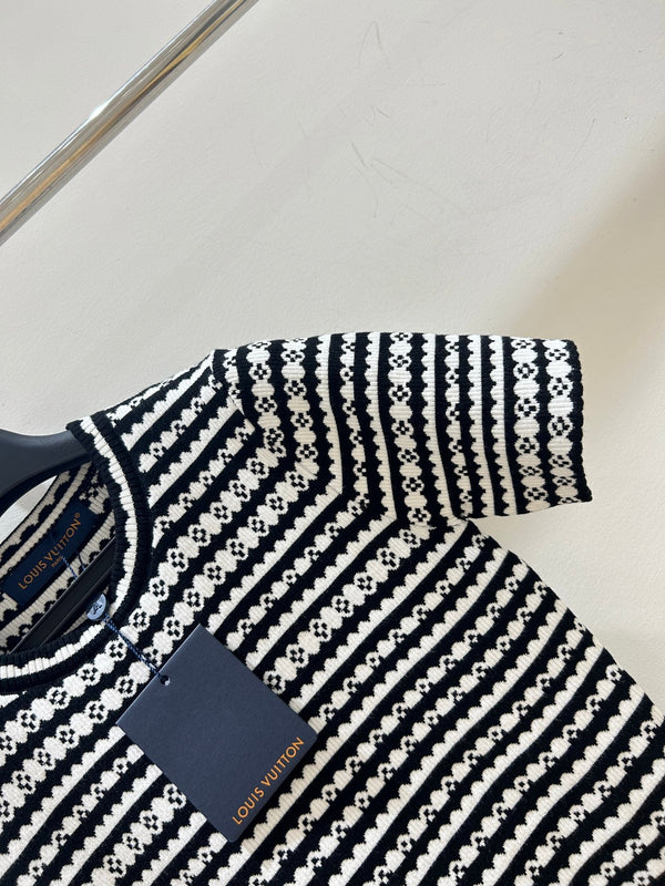 LV Short-Sleeve Knit Top Black in Cotton 217691