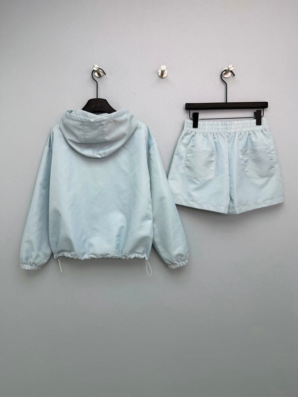 Prada Half-zip Pullover Top and Shorts Light Blue in Polyester 234855