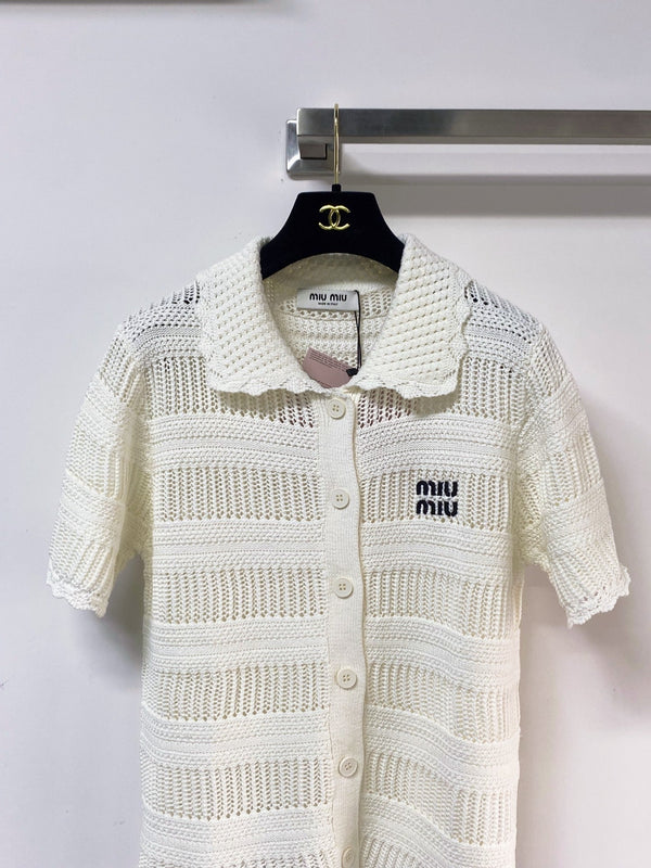 Miu Miu Cardigan Short-sleeve Shirt Cream in Wool 252212