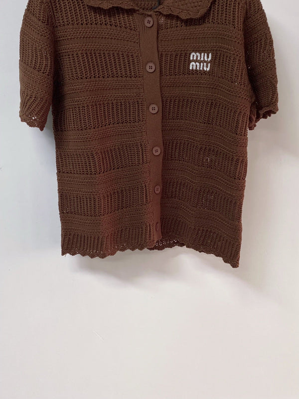 Miu Miu Cardigan Short-sleeve Shirt Brown in Wool 252211