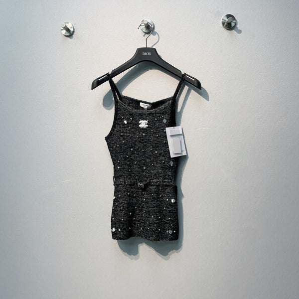 Chanel 26 Black Rhinestone Camisole in Wool 254174
