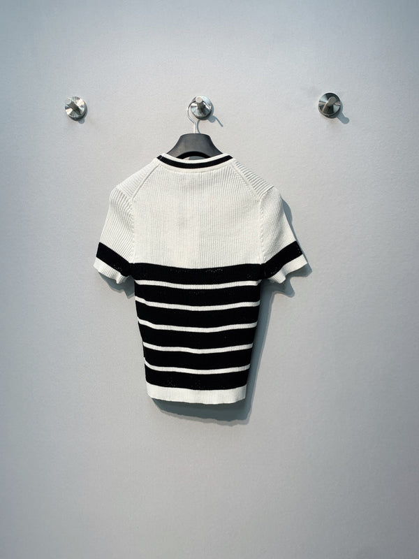Chanel 26 Striped Knit Short-Sleeve T-Shirt White Black in Tencel 254161