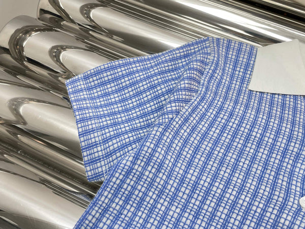 Miu Miu 26 Plaid Knit Polo Shirt Blue in Cashmere 254628