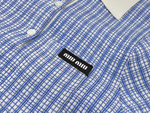 Miu Miu 26 Plaid Knit Polo Shirt Blue in Cashmere 254628
