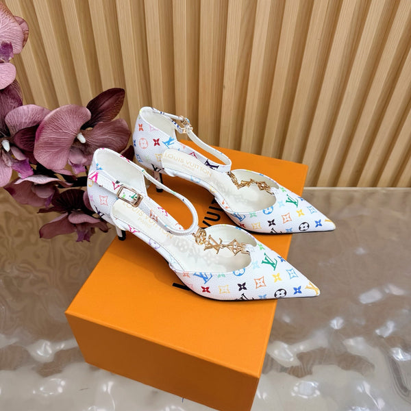 LV 6AM Slingback Pump 65 White in Monogram Cowhide 703071