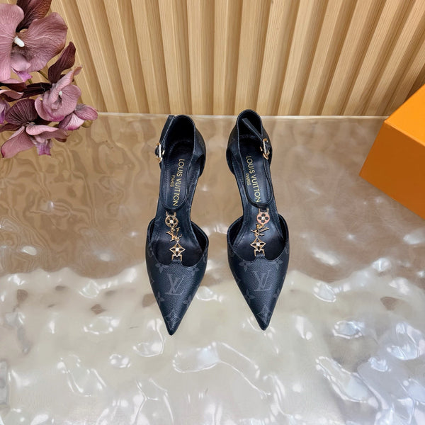 LV 6AM Slingback Pump 65 Black in Monogram Cowhide 703069