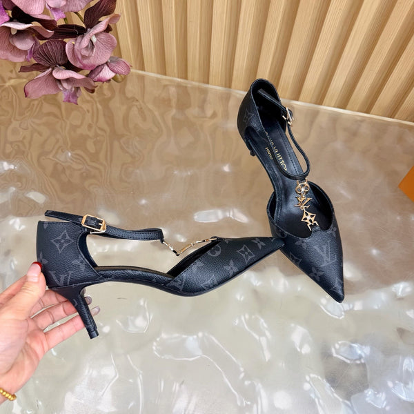 LV 6AM Slingback Pump 65 Black in Monogram Cowhide 703069
