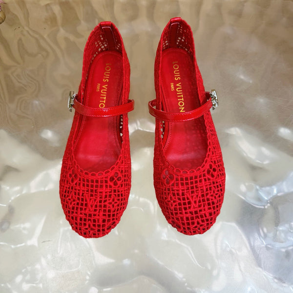 LV Romy Flat Ballerina Red in Crochet 703068